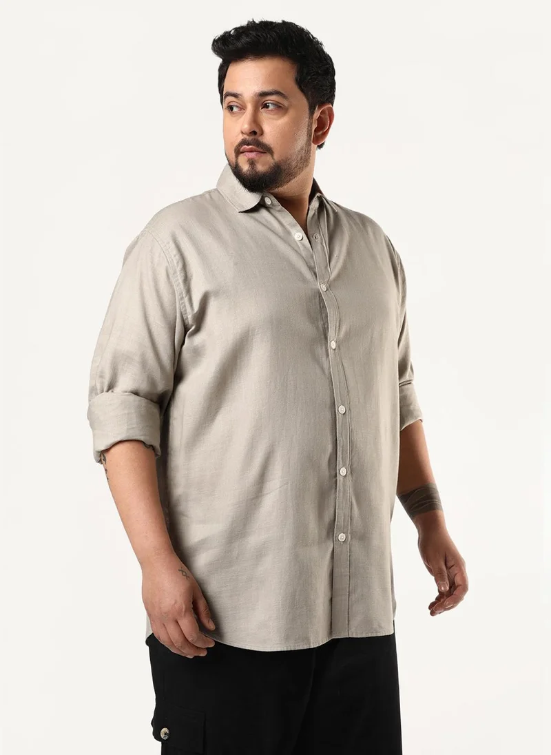 أوربانو فاشن Urbano Plus Men's Grey Linen Blend Full Sleeve Relaxed Fit Casual Solid Shirt